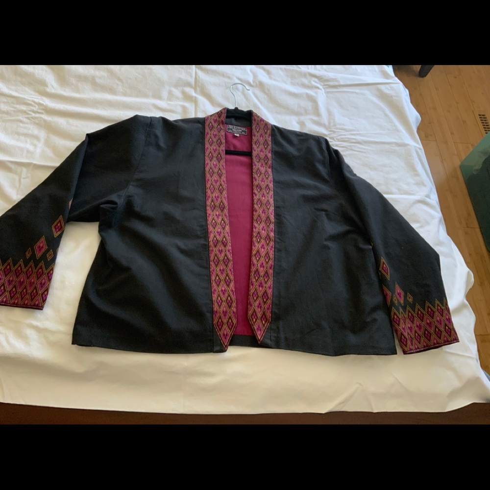 DACAAN black fully lined linen jacket. Vintage Hand embroidery.hobo styl…